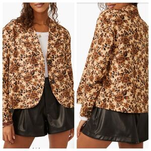 Free People Women’s Medium Cali Blazer Floral Print Boxy Brown Jacket NWT $168